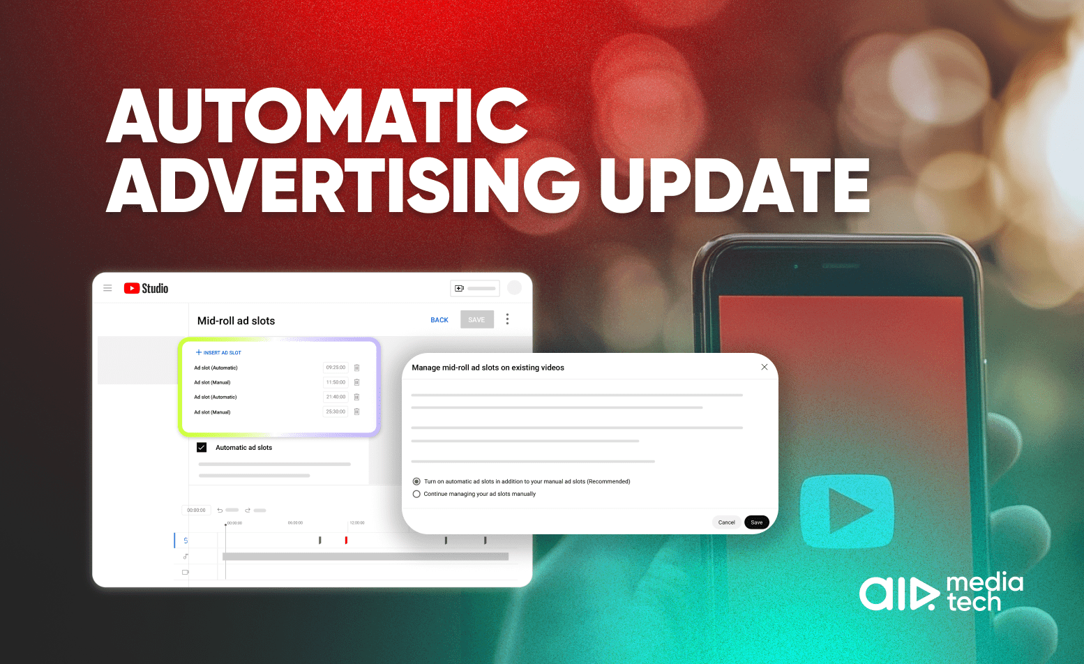 Screenshpts of automated ad breaks at “natural pauses”