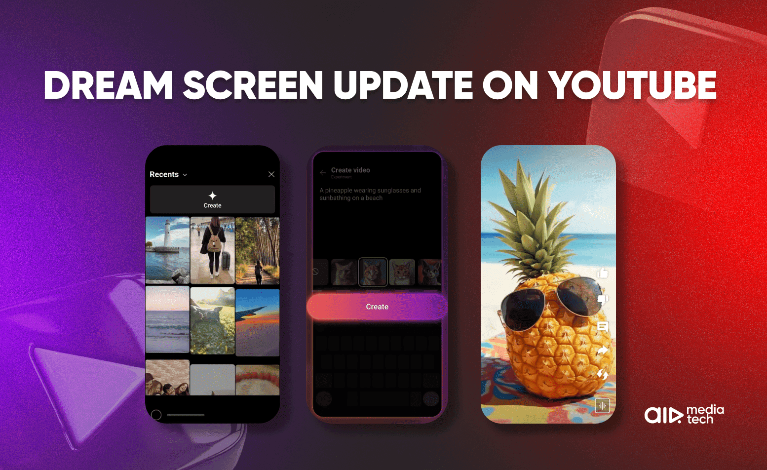 Screenshots of a Dream Screen update on YouTube