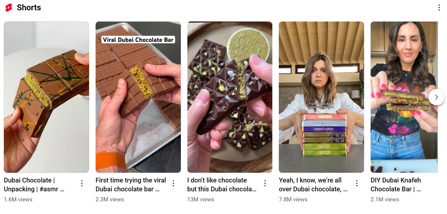 Dubai Chocolate is an example of a hot trend on YouTube.